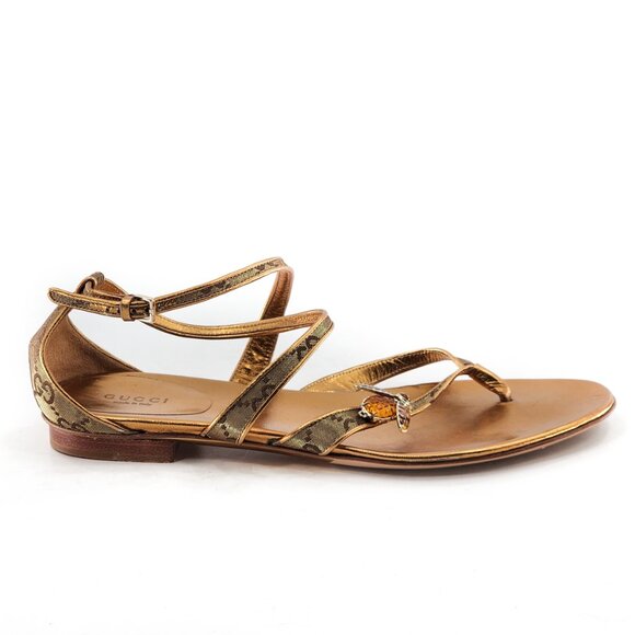 GUCCI Gold Leather Bumblebee Thong Sandal - Picture 7 of 13